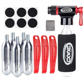 CO2 Inflator Kit with 5 X 16g CO2 Threaded Cartridges- Presta & Schrader Valve Compatible -Portable CO2 Bike Tire Pump Come with Glueles Repair Kit for Road & Mountain Bike (Style:A)