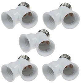 2-Way E27 Socket Y-Adapter Plastic 1x E27 to 2x E27 Screw Socket Lamp Adapter Max. 40 Watt per Socket, White (White, Pack of 5)