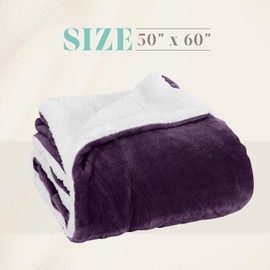 Elegant Comfort Reversible and Ultra-Plush Flannel Fleece Sherpa Throw- Lightweight Soft and Cozy- All Season Decorative Throw, Perfect for Lounging, 50 x 60 inches, Purple