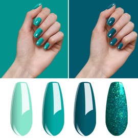 Vishine Gel Nail Polish Set - 4 Colors Dark Green Gel Polish Set Matcha Color Sparkly Glitter Gel Polish Misty Forest Green Soak Off UV LED Lamp Nail Art Varnish 8ml C019