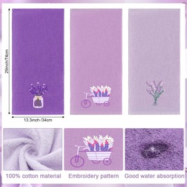 Tingjoo Lavender Floral Hand Towels Farmhouse Purple Lavender Bathroom Decor 14x29 Inch Embroidered Decorative Cute Summer Flowers Cotton Soft Absorbent Hand Towels for Bathroom Kitchen