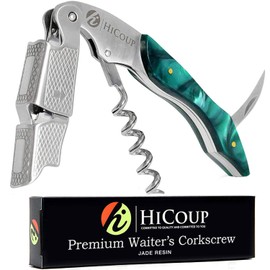 Hicoup Wine Opener - Professional Corkscrews for Wine Bottles w/Foil Cutter and Cap Remover - Manual Wine Key for Servers, Waiters, Bartenders and Home Use - Jade