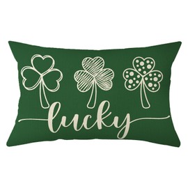Ogiselestyle Lucky Clover Green Throw Pillow Cover, 12 x 20 Inch St Patricks Day Cushion Case Decoration for Sofa Couch