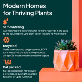 POTR Flower Pot Gift (18cm, Coral Orange) | Self-Watering Innovation for Eco-Friendly Planting, Space-Saving Flat Pack Design Stocking Filler, Plant Pot for Living Room & Office Décor