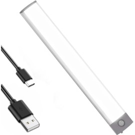 LED Motion Sensor Closet Light, Under Cabinet Lighting Wireless, USB Rechargeable Kitchen Cupboard Night Light, Under Counter Closet Light Battery Operated for Kitchen Cupboard, Wardrobe (54LED)