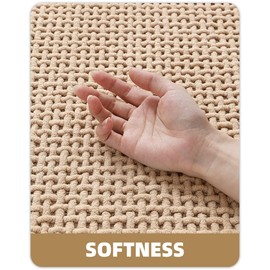 Color&Geometry Chenille Pile Long Bathroom Runner Rugs Upgraded Denser, 17"x47" Non Slip Absorbent Beige Bath Mats for Bathroom Thin Fit Under Door, Washable Quick Dry