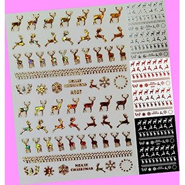 Merry Christmas 3D Reindeer Deer Horn Santa Snowflake Nail Art Sticker A057 Laser Silver for Nails Design Nail Art Stickers Decals Supplies Manicure Tips Sticker Colorful for Nail Decorations