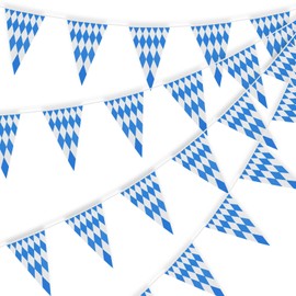 30 Metres/98.5 ft Oktoberfest Blue/White Banner Decorations - Plastic Triangle Bavarian Bunting Garlands with 60 Bunting Flags for Home, Balcony, Bars, German Oktoberfest Party Supplies