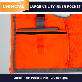UNINOVA Surveyor Safety Vest Reflective for Men, Class 2 Heavy Duty Safety Vests Reflective with Pockets and Zipper,High Visibility Construction Work Vest