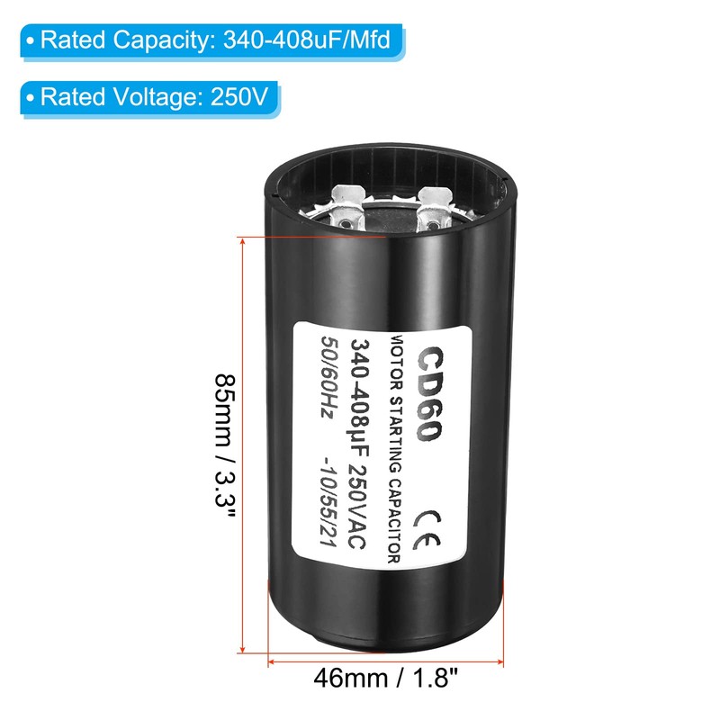 PATIKIL Motor Start Capacitor, 340-408uF/Mfd 250VAC 50/60Hz CD60 Run Capacitor