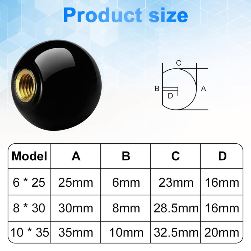 Ball Knob M6 x 25 mm with Built-in Copper Thread