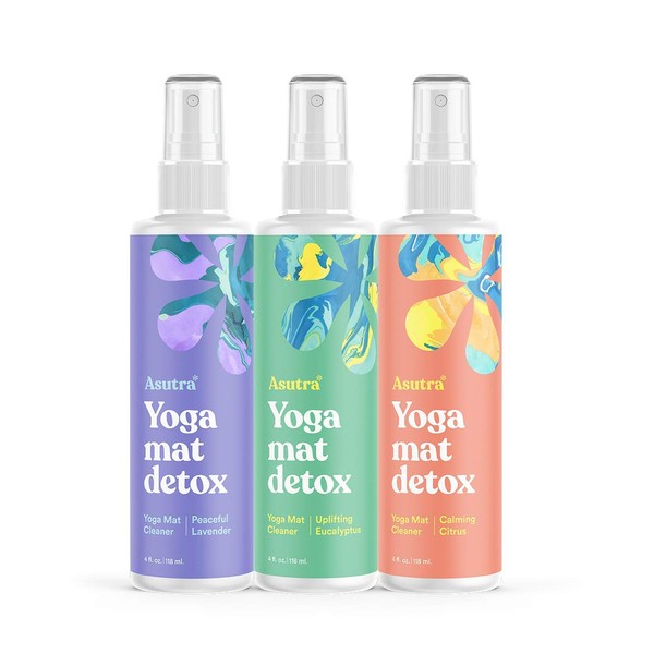 ASUTRA Organic Yoga Mat Cleaner Bundle Pack, 4 fl oz (Pack of 3) | No Slippery Residue | For Yoga Mats and Props | Citrus, Eucalyptus, and Lavender | Deep-Cleansing for Fitness Gear & Gym Equipment