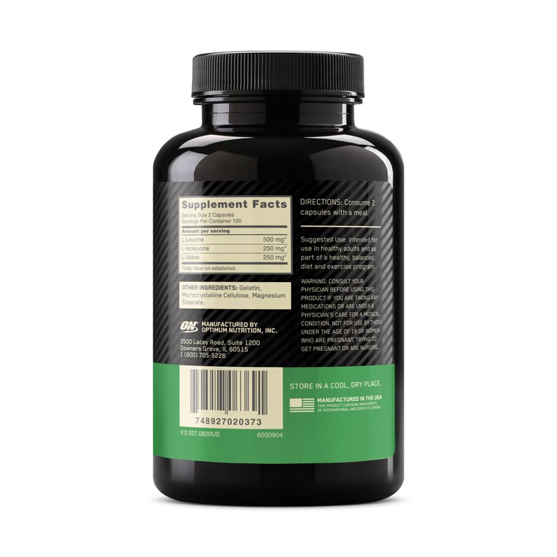 Optimum Nutrition Instantized BCAA Branched Chain Essential Amino Acids Capsules,