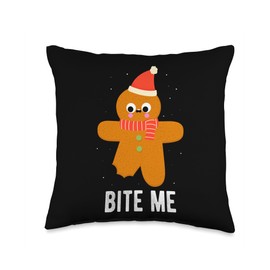 BITE ME Gingerbread Man Holiday Bold Humor Family Throw Pillow