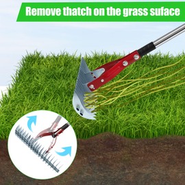 NBOLIJI Thatch Rake, 15-inch Lawn Dethatcher Rake, Efficient Steel Metal Rake with Stainless Steel Handle, Heavy Duty Soil Rake, Grass Grooming Rake for Cleaning Dead Grass
