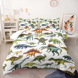 Nttopship Dinosaur Comforter Sets Queen，Dinosaur Printed Quilt Set for Bedroom Soft Microfiber All Season Print Quilt Set with 1 Comforter and 2 Pillow Case