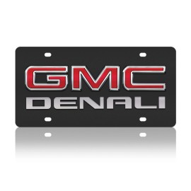 Eurosport Daytona Stealth Black Premium Carbon Steel License Plate with 3D GMC Denali Badge Emblem