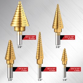 AIMLENTOOL Step Drill Bit Set, 6 Pcs High-Speed Steel Step Drill Bit with Automatic Center Punch for Metal, Wood, Plastic, 50 Sizes HSS Step Bit with Aluminum Case for DIY Lovers, 1/8" to 1-3/8"