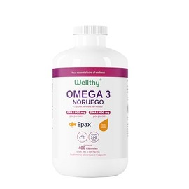 Wellthy Omega 3 Epax® 400 Cápsulas Ácidos Grasos 2000mg. Aceite de Pescado Noruego Ultraconcentrado. 30% EPA y 20% DHA La más alta concentración, Alta