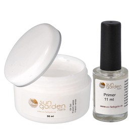 Sun Garden Nails UV French Gel White 30 ml with Primer Bonding Agent 11 ml French White UV Gel Set Nail Set for UV Gels