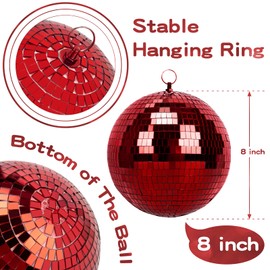 8 Inch Mirror Ball for Disco DJ Club Party Wedding Home Decor, Muscab Disco Ball with Hanging Ring, Red