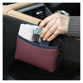 Car Organiser Front Seat Car Leather Cup Holder Gap Bag, Car Seat Gap Filler PU Leather Car Organiser for Coins Glasses Storage, Mobile Phones, Cards, Keys, Sunglasses (Red)