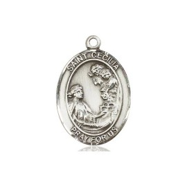 St Cecilia Medal 1" High Sterling on a 20'' Sterling French Rope Chain