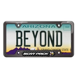 iPick Image Made for Dodge Scat-Pack Full Color Real Carbon Fiber Insert Gunmetal Chrome Stainless Steel License Plate Frame