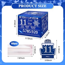 TOYEISHI 11 Happy Birthday Money Box for Cash Gift, 11th Birthday Decorations for Boys and Girls, Gifts for 11 Year Old Boy, Boy Birthday Gift Ideas, Cool Things for Teen -Blue with 100PCS Bags