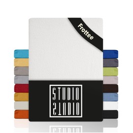 STUDIO Basic Terry Fitted Sheet 90 x 200 cm, Cotton Cuddly and Soft, Oeko-Tex 100, Brand Quality, Bed Sheet 90 x 200 cm for All Standard Mattresses up to 25 cm Height - White