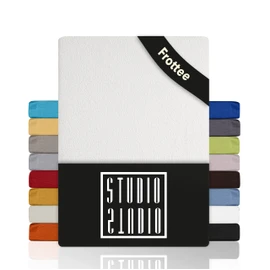 STUDIO Basic Terry Fitted Sheet 90 x 200 cm, Cotton Cuddly and Soft, Oeko-Tex 100, Brand Quality, Bed Sheet 90 x 200 cm for All Standard Mattresses up to 25 cm Height - White