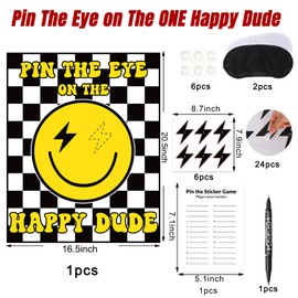 JarThenaAMCS One Happy Dude Party Game Decoration Pin The Eye on The Smile Face Party Favors Supplies for Birthday Baby Shower