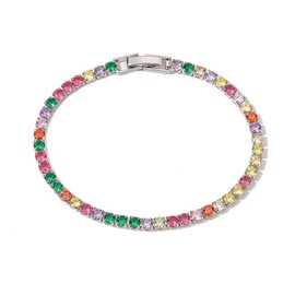 Treasure Bay 14K Gold Plated CZ Tennis Bracelet for Women, Classic Muliticolour Crystal Bracelet - Tennis Bracelet Classic Fine Jewellery Anniversary Birthday Gifts for Women Mom Wife Her