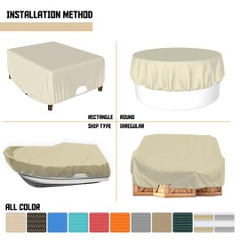 Bynbbur 28 FT Round Patio Furniture Cover Outdoor Table Chair Set Covers Car Cover Trampoline Cover Wire Rope Hemmed All Edges, Sturdy Cover for Outdoor Furniture Set (Beige)