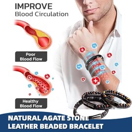 XAUKEU 4Pcs Natural Agate Stone Leather Beaded Bracelet, Bead Bracelet Men, Natural Stone Bracelet(23CM)