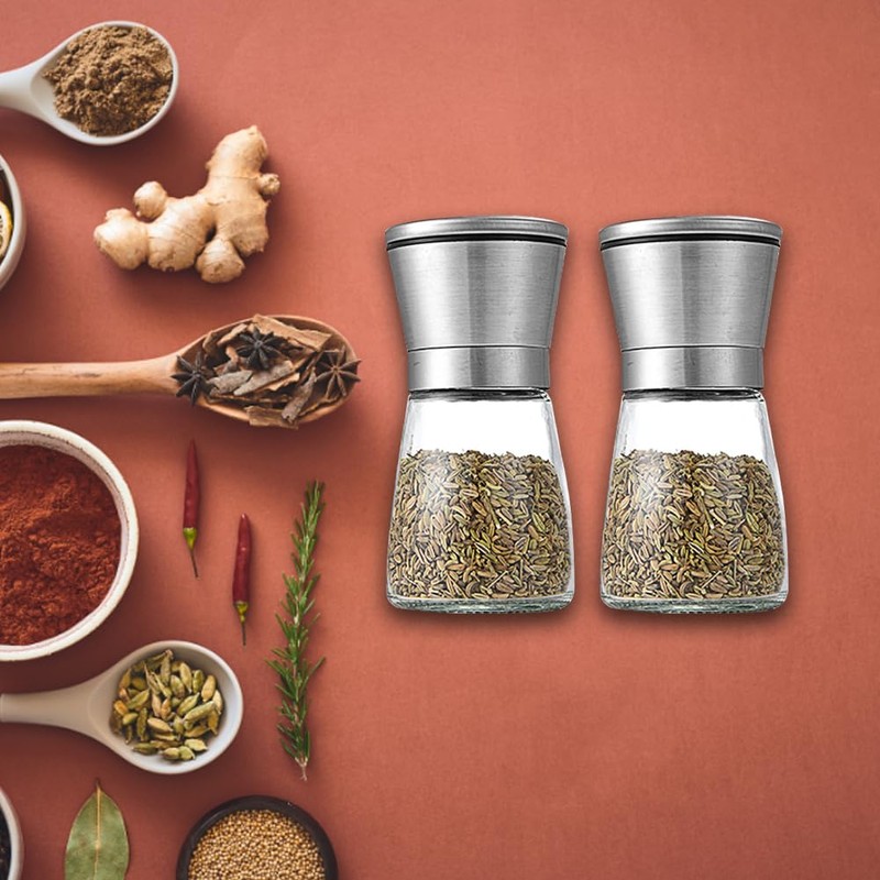 2 Pack Refillable Manual Salt and Pepper Grinder Set, 6oz