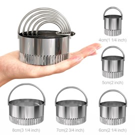 Stainless Steel Fluted Round Cookie Molds, 5 Pieces, Multi-Size, Multi-Functional, with Hanging Baskets, Removable Rings (Large Fluted Round)