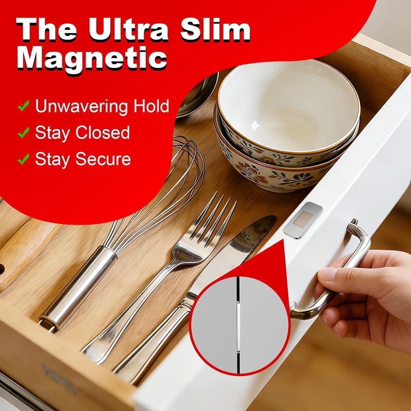4 Sets Extra Strong No Drill Magnetic Cabinet Catches, Ultra
