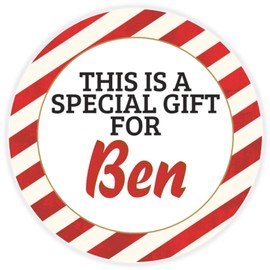This is a Gift for Ben - Circle Sticker Decal 3 Inch - Candy Cane Merry Christmas Gift Tag Present Tree Holiday Custom Name Santa Claus
