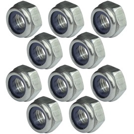 AERZETIX - C49568 - Set of 10 locking nuts, stop nuts, hexagonal M8 outer 13 mm, stainless steel 2, self-locking nuts with nylon ring - DIN 985