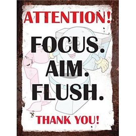 Finger prints - Focus, Aim, Flush - Vintage Metal Wall Sign