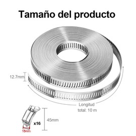 Abrazaderas para Manguera de Acero Inoxidable 304, Kit Ajustable de 10 m con 16 Sujetadores, Abrazadera para Tubo Cortable para Tubos y Ductos