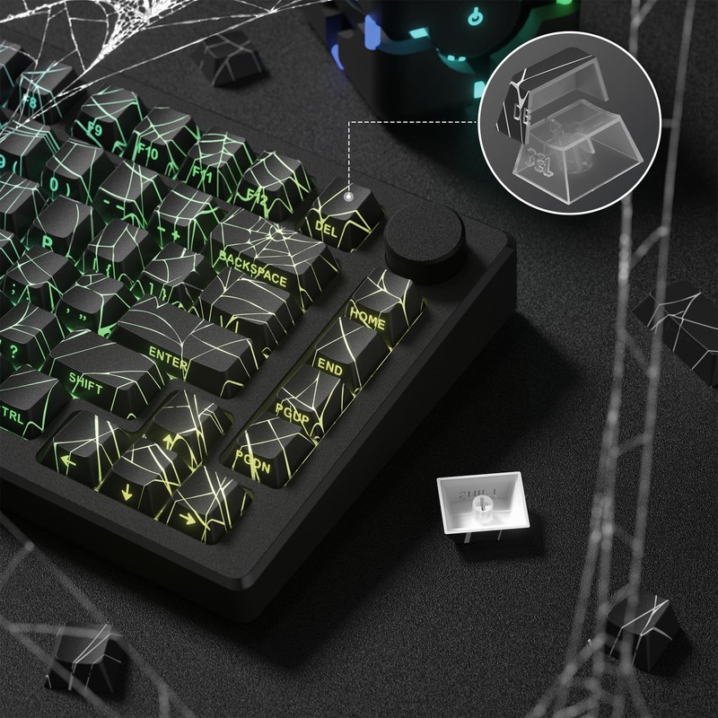dagaladoo Black Spider Web Key caps Shine Through Keycap Set