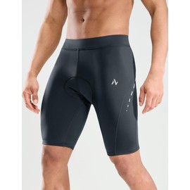 Nepest Men's Cycling Shorts Padded 4D Road Bike Shorts Short Breathable Cycling Shorts with Pocket Cycling Shorts 4-Way Stretch, Drak Grey, L