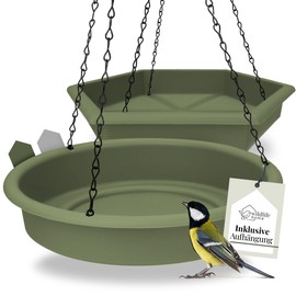 WILDLIFE HOME Set of 2 Hanging Bird Feeders, Green, XL Feeding Station, Birds, Large, Garden, Balcony, Bird Bath, Frost-Proof Hanging for Wild Birds in the Garden