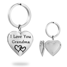 PHOCKSIN I Love You Grandma Text Engraved Lockets Silver Heart Keyrings For Grandmother Photo Locket Keyring for Mothers Day from Grandson GrandDaughter