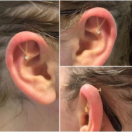 ALRNBY Gold Helix Earrings for Women Flat Back Earrings Hidden Helix Earring Dangle Pearl Drop Tassel Chain Earring 2Pcs Cartilage Studs Silver Flower Marquise CZ Sparkling Earrings Jewelry Gift