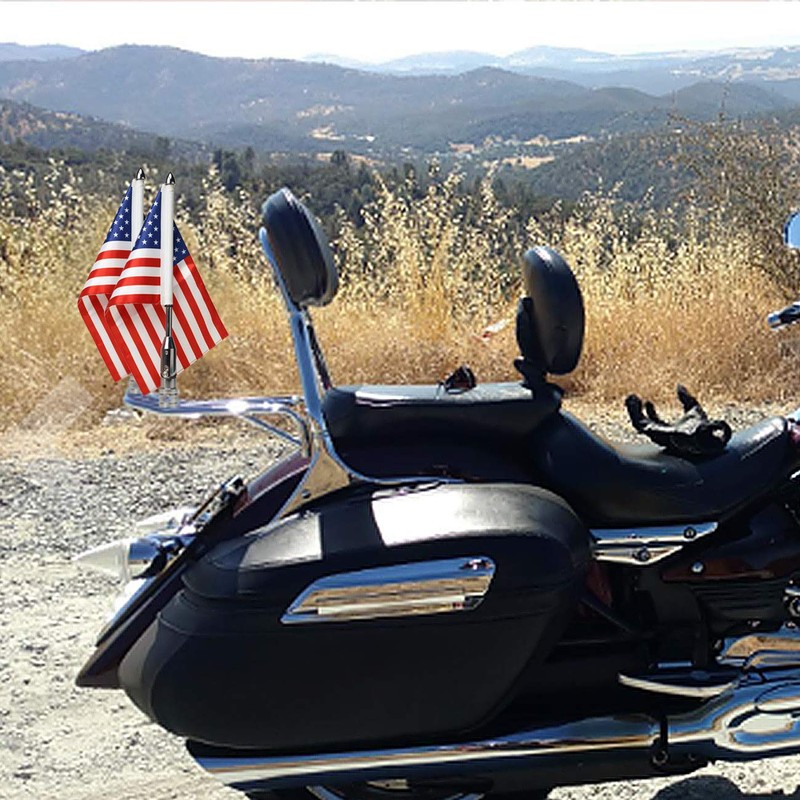 2 Pack Motorcycle Flag Pole Fold Down 90° and American