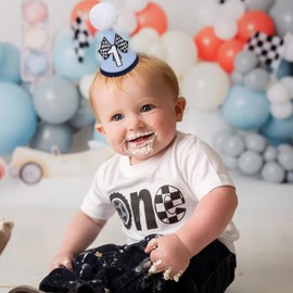 Agkvw Fast One 1st Birthday Hat for Boys - Blue Race Car Themed Crown and Decorations for First Birthday Celebration