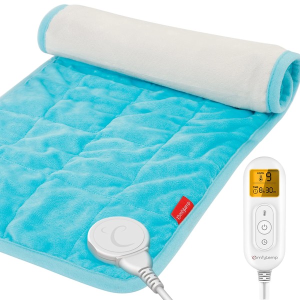 Comfytemp Weighted Heating Pad, 12x 24" Electric Heating Pad for Back Pain Relief with 9 Heat Settings | 11 Auto-Off | Stay on | Backlight, 2.2lb XL Heat Pad for Shoulders and Cramps Relief, Washable